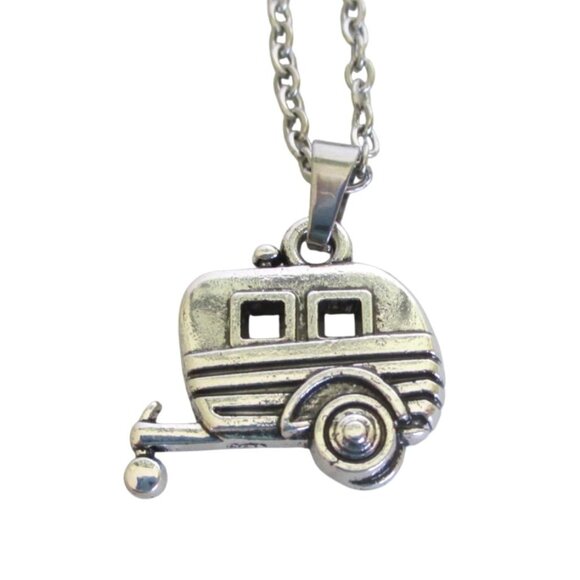 New Retro Style Camper Pendant Necklace 20" Stainless Chain Travel Trailer Gift - Picture 1 of 5